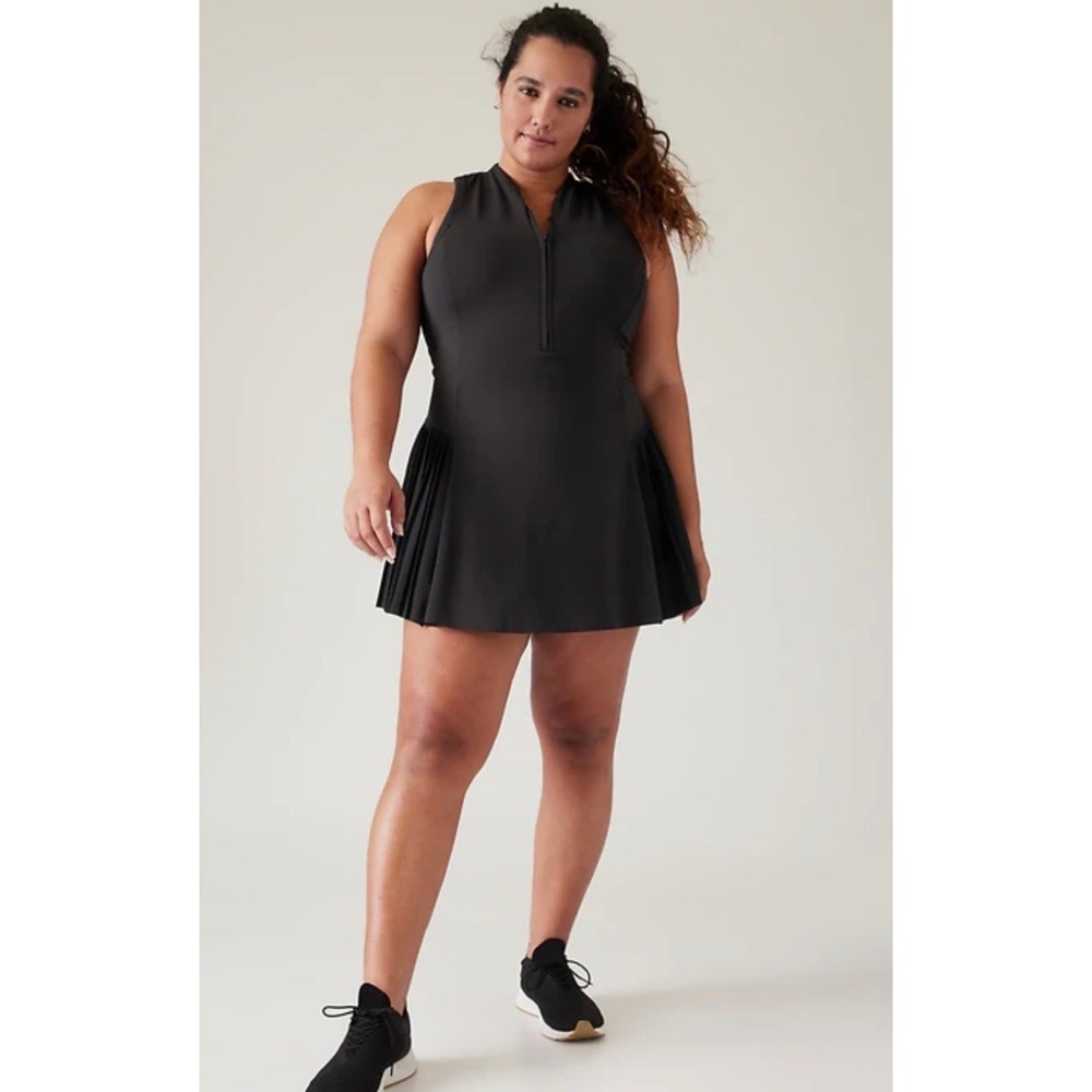 Athleta Advantage Dress Womens Medium Black Sleeveless Zip Front Pleated Skirt